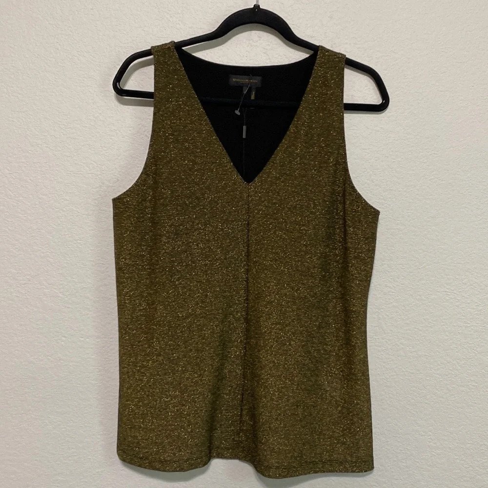 Donna Karan Sleeveless V-Neck Metallic Tank Top Size L